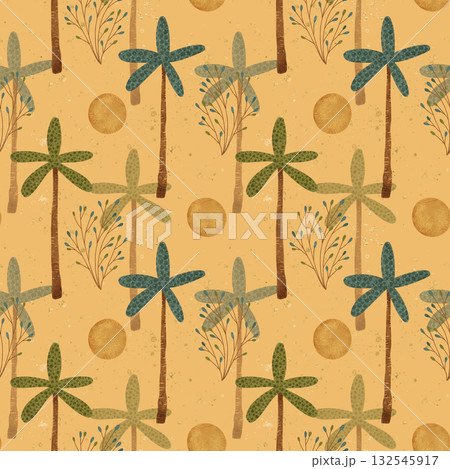 The Tropical Palm Pattern features vibrant sun and beautiful flora elements throughout it The Tropical Palm Pattern features vibrant sun and beautiful flora elements throughout it 132545917