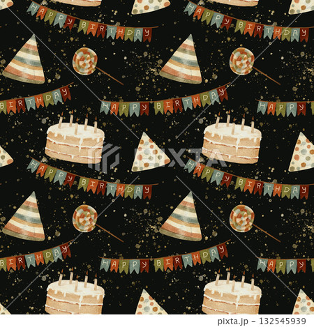 A Vibrant and Colorful Birthday Party Pattern Featuring Cake and Festive Decorations 132545939
