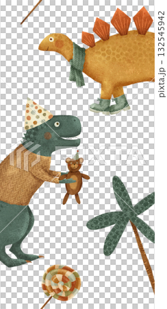 Whimsical Dinosaurs Joyfully Celebrating with Colorful Toys and Tasty Treats Galore 132545942