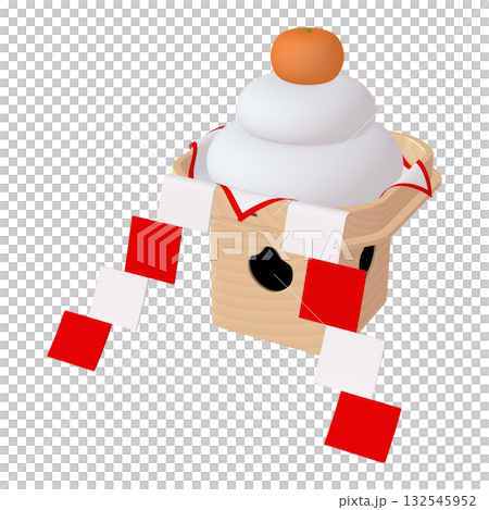 正月のイラスト素材　鏡餅　御幣付き（1_4） 132545952