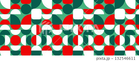 Geometric Christmas Tree Holiday Seamless Pattern. Modern Holiday Pattern with Abstract Trees and Circles. Vector illustration 132546611