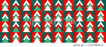 Geometric Christmas Tree Holiday Seamless Pattern. Modern Holiday Pattern with Abstract Trees and Circles. Vector illustration 132546612