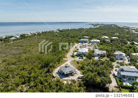 Wealthy waterfront residential area. Rich neighborhood with expensive vacation homes in Boca Grande, small town on Gasparilla Island in southwest Florida 132546881