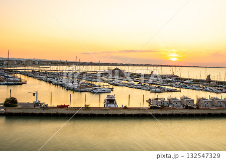 Sunset sky seaport of the Italian city of Rimini in Summer vibe. Italy 132547329