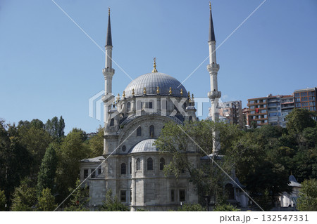 Historic Nusretiye Mosque baroque architecture with twin minarets Istanbul Turkey 132547331