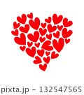 Multiple red hearts arranged into a larger heart on a white background, symbolizing love and affection. Valentine's day illustration. 132547565