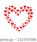 Red hearts of various sizes forming a large heart shape on a white background, symbolizing love and romance. Valentine's day illustration. 132547566