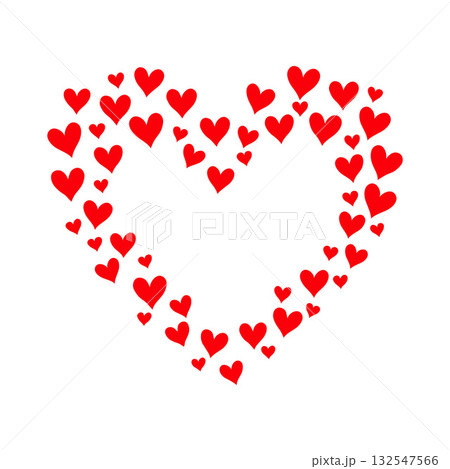Red hearts of various sizes forming a large heart shape on a white background, symbolizing love and romance. Valentine's day illustration. Red hearts of various sizes forming a large heart shape on a white background, symbolizing love and romance. Valentine's day illustration. 132547566