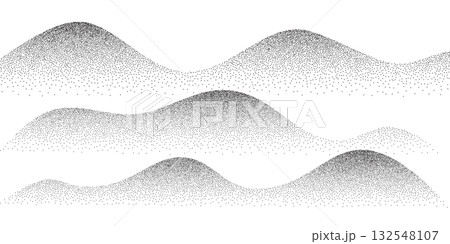 Wave grain pattern background. Abstract dot stipple lines, black noise dotes, sand texture, grainy effect, vector illustration isolated on white background 132548107