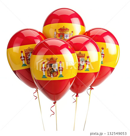 Spanish Flag Balloons On White Background. Generative AI 132549053