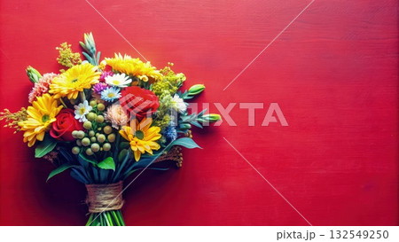 Elegant Bouquet of Flowers on Red Wall. Generative AI 132549250