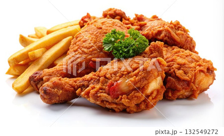 Pile of Fried Chicken and French Fries. Generative AI 132549272