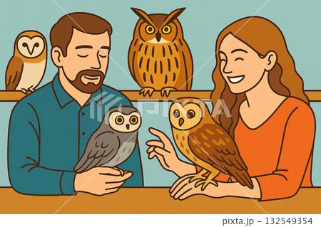 フクロウカフェ　ベクター 132549354