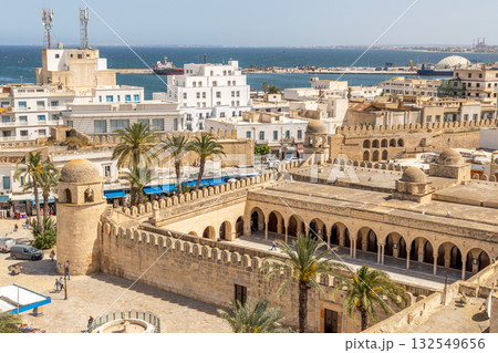 Great Mosque of Sousse Overlooking the Harbor and Blue Sea, Tunisia Great Mosque of Sousse Overlooking the Harbor and Blue Sea, Tunisia 132549656