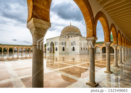 Mausoleum of Habib Bourguiba on a cloudy day with decorated marble courtyard, Monastir Mausoleum of Habib Bourguiba on a cloudy day with decorated marble courtyard, Monastir 132549665