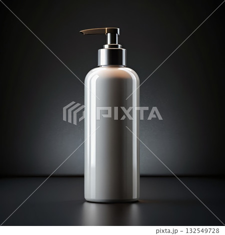 White Shampoo Bottle Mockup On A Black Background. Generative AI 132549728