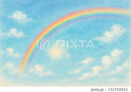 青空　虹　水彩画 132550052
