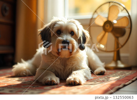 cute puppy dog sitting on the carpet cute puppy dog sitting on the carpet 132550063
