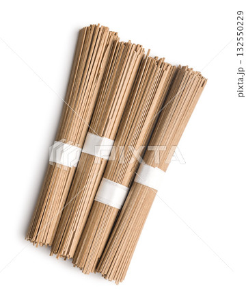 Buckwheat soba noodles isolated on white background. Buckwheat soba noodles isolated on white background. 132550229