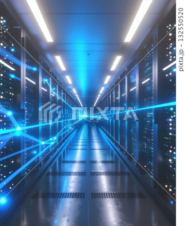 サーバールームで動作するAIシステムの抽象イメージ サーバールームで動作するAIシステムの抽象イメージ 132550520