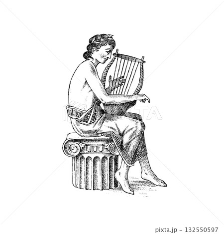 Myths of ancient greece. Orpheus playing the harp. Thracian musician and prophet in ancient Greek 132550597