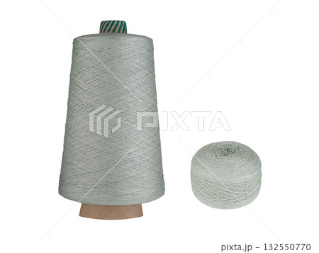 Deep Gray Thread Spool and Balls on White Background 132550770