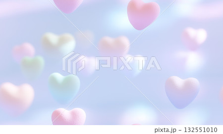 淡いパステルカラーのハートが浮かぶ幻想的な背景｜パステルカラー,ハート,背景,浮かぶ,3D 132551010