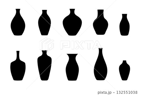 Silhouette set decorative vases shapes. Black vase collection traditional design simple icon. Silhouette set decorative vases shapes. Black vase collection traditional design simple icon. 132551038
