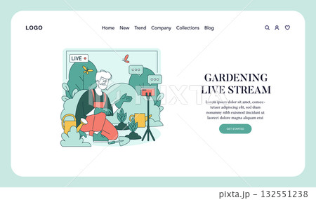Vector illustration of a gardener conducting a live stream while tending to plants. The design showcases a vibrant online presentation with comments and interactions, set in a garden environment. Vector illustration of a gardener conducting a live stream while tending to plants. The design showcases a vibrant online presentation with comments and interactions, set in a garden environment. 132551238