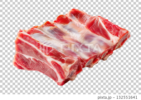 Fresh raw pork ribs with marbled fat and rich red color, showcasing high-quality meat for culinary preparation and delicious recipes. Isolated on transparent background. Fresh raw pork ribs with marbled fat and rich red color, showcasing high-quality meat for culinary preparation and delicious recipes. Isolated on transparent background. 132551641