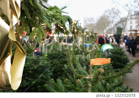 Christmas fair with trees with price tags 132552078