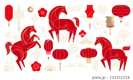 Geometric linear decorative elements for Chinese New Year 2026 132552158