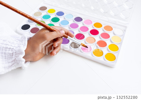 Hand painting with watercolor palette. Creative expression in art Hand painting with watercolor palette. Creative expression in art 132552280