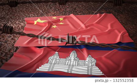 The China and Cambodia  flag for Background concept 3d rendering. 132552358