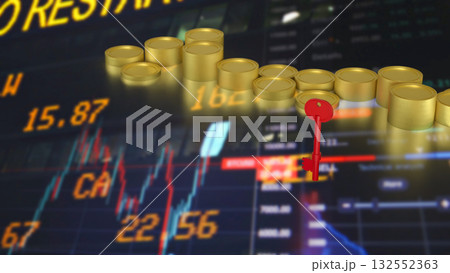 The Red Key and gold coins for Business concept 3d Rendering. The Red Key and gold coins for Business concept 3d Rendering. 132552363