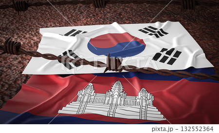 The Korea and Cambodia flag for Background concept 3d rendering. The Korea and Cambodia flag for Background concept 3d rendering. 132552364