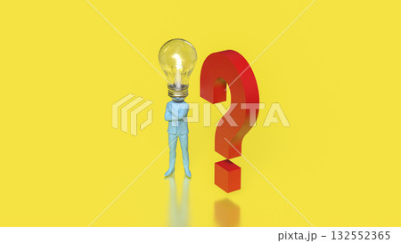 The Blue Business man and  light bulb for Idea or creative concept 3d Rendering. 132552365