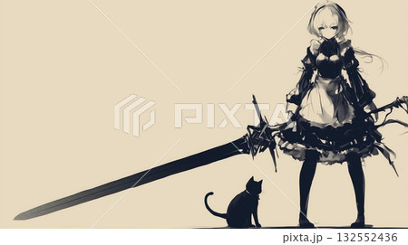 メイド剣士と黒猫 132552436