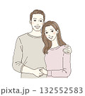 仲良く寄り添うカップルのイラスト｜笑顔・恋人・夫婦・幸せ・手描き人物素材 132552583