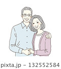 仲良く寄り添うシニア夫婦のイラスト｜笑顔・老夫婦・穏やかな暮らし・手描き人物素材 132552584