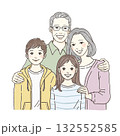 祖父母と孫のイラスト｜三世代家族・仲良しファミリー・手描き人物素材 132552585