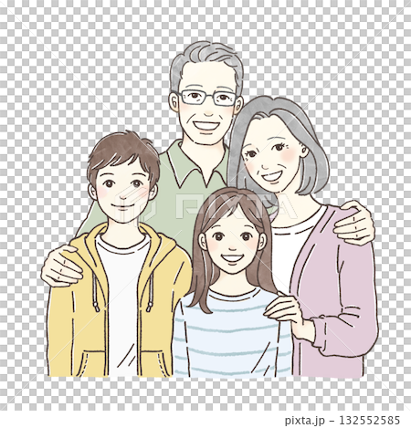 祖父母と孫のイラスト|三世代家族・仲良しファミリー・手描き人物素材 祖父母と孫のイラスト|三世代家族・仲良しファミリー・手描き人物素材 132552585