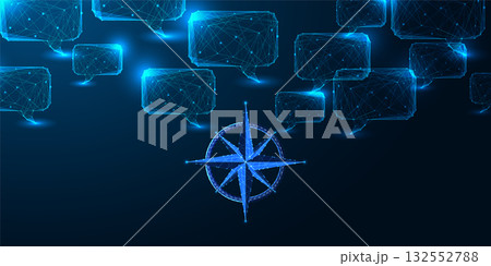 AI decision-making and navigation concept with digital compass and communication speech bubbles 132552788