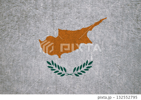 Flag of Cyprus on an ancient concrete surface. Concept of Cypriot heritage and patriotism.. Flag of Cyprus on an ancient concrete surface. Concept of Cypriot heritage and patriotism.. 132552795