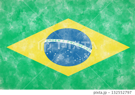 Patriotic digital illustration. Watercolor flag of Brazil. Brazilian design. 132552797