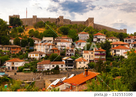 Samuels Fortress above traditional houses in Ohrid, North Macedonia 132553100