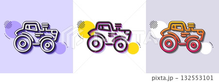 Tractor transport line icon. Halftone dotted pattern. Gradient icon with grain shadow. Agriculture farm vehicle sign. Line tractor icon. Various designs. Vector 132553101