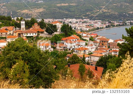 Historic residential buildings with roofs in Ohrid. Macedonia 132553103