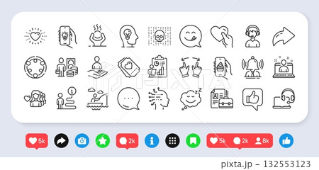 Difficult stress, Woman love and Move gesture line icons pack. Social media: share, comment, like icons. Consultant, Support, Sleep web icon. Vector Difficult stress, Woman love and Move gesture line icons pack. Social media: share, comment, like icons. Consultant, Support, Sleep web icon. Vector 132553123
