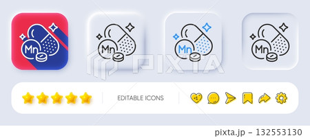 Manganese mineral line icon. Neumorphic, Flat shadow, 3d buttons. Chemical element Mn sign. Capsule or pill symbol. Line manganese mineral icon. Social media icons. Vector 132553130
